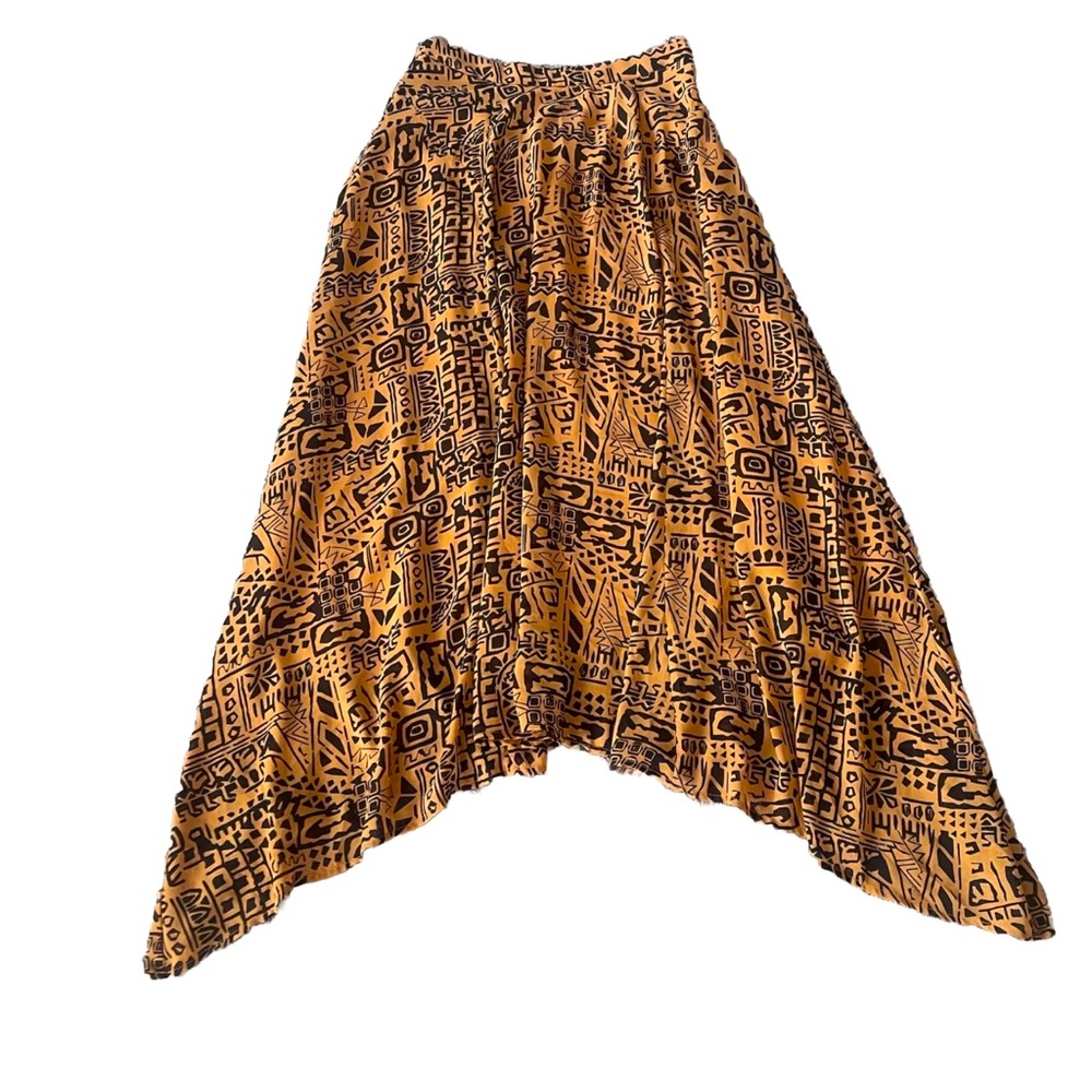 EUC Forever 21 Tribal Geo Print Asymmetric Midi Skirt | Brown Black | Women’s S